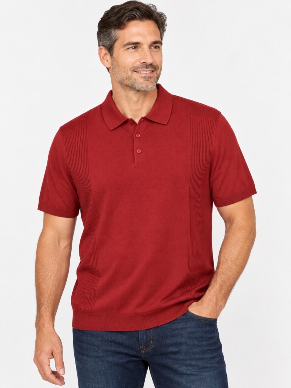 Perry Ellis Men's 2XL Burgundy Red Knit Short Sleeve Polo Sweater Shirt